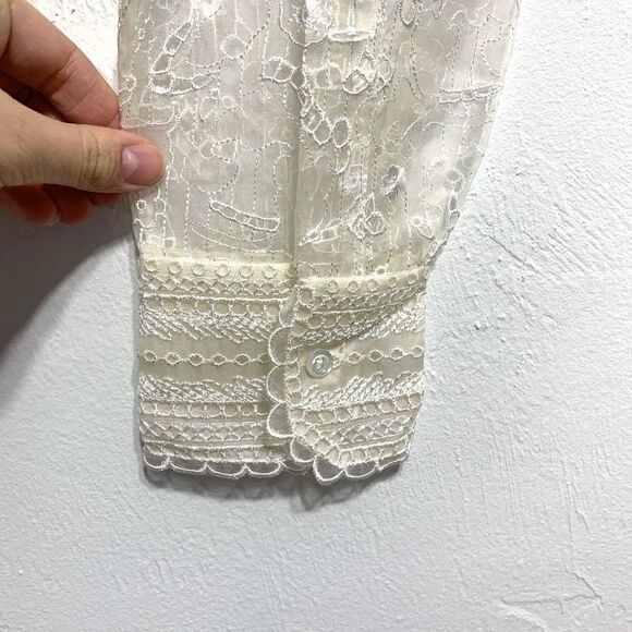 Thom Browne Dog & Floral Silk Button Up White Long Sleeve Blouse Top sz Small - Picture 2 of 10